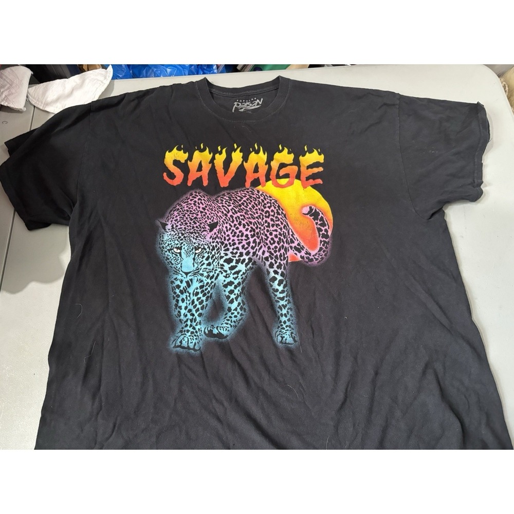 Popular Poison Men's‎ 2XL Spell Out Savage Black Graphic T-Shirt